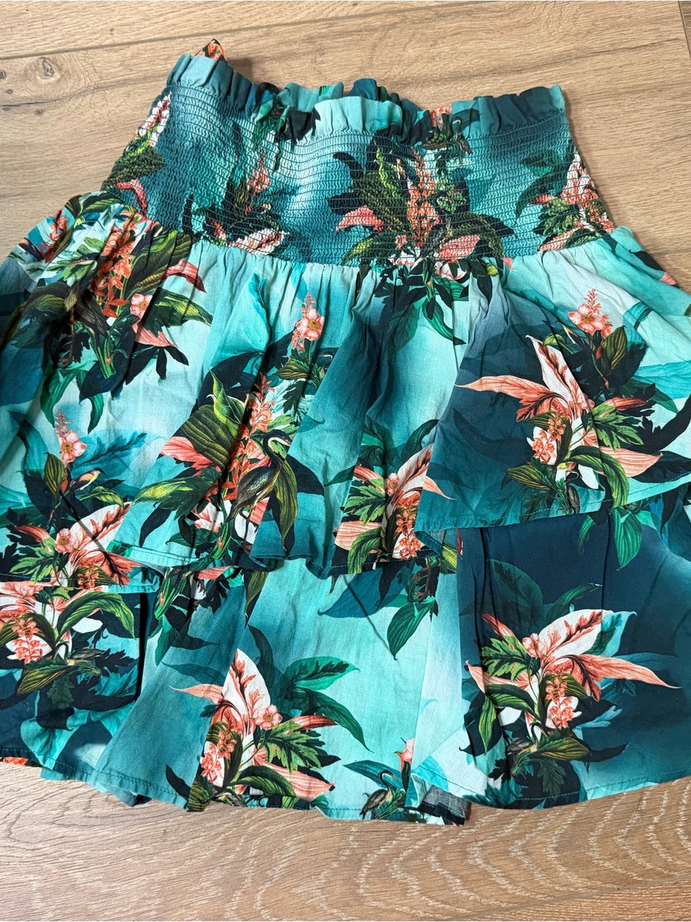 INC International Concepts Teal Floral Tiered Skater Skirt